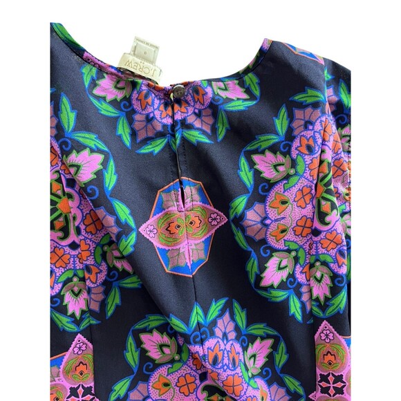 J Crew Geometric Medallion Print Flared Peplum Tank Top Blouse Navy - Picture 6 of 8